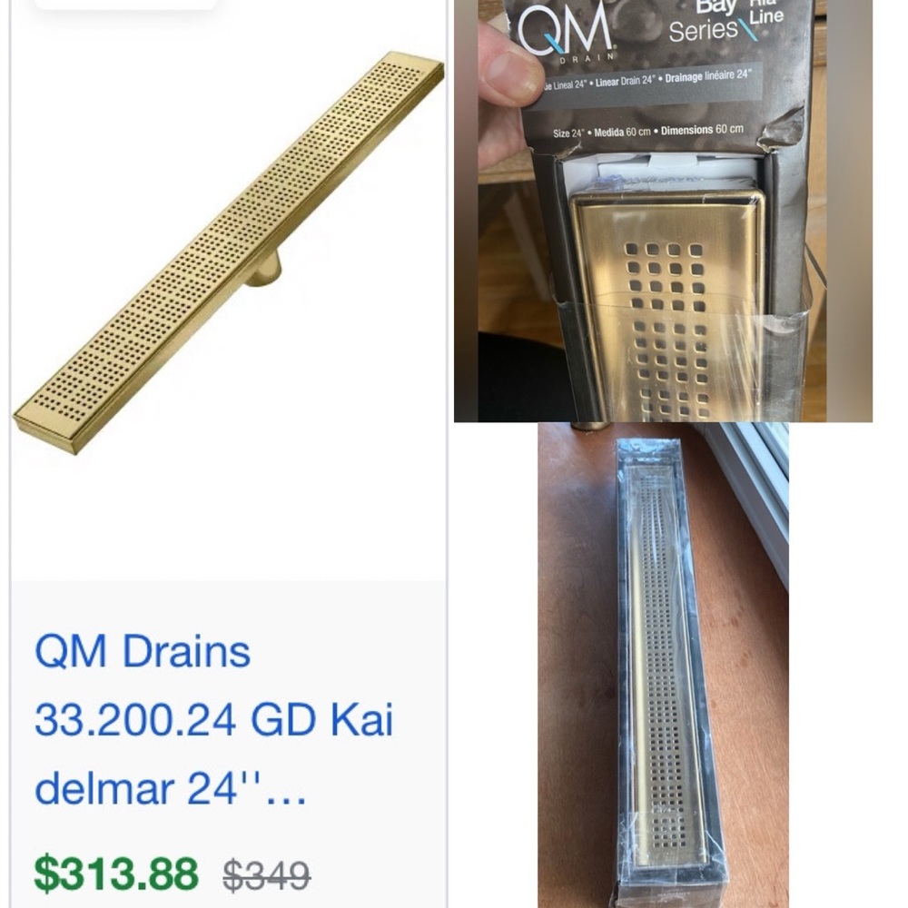 QM Drains Bay Series Ria Line Satin Gold 24" Linear Drain. Sealed! NWT